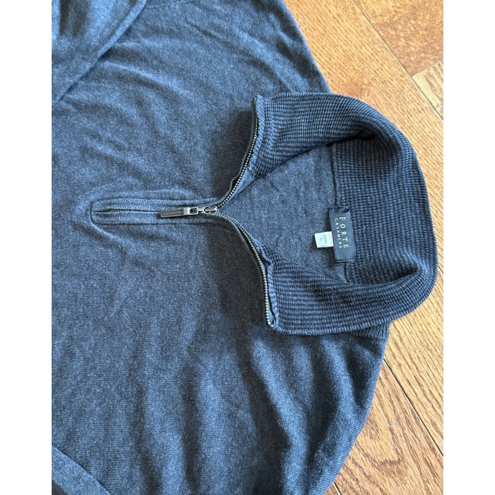 Forte Cashmere 1/4 Zip Long Sleeve Sweater Mens Sz L Grey Silk Cashmere Blend
